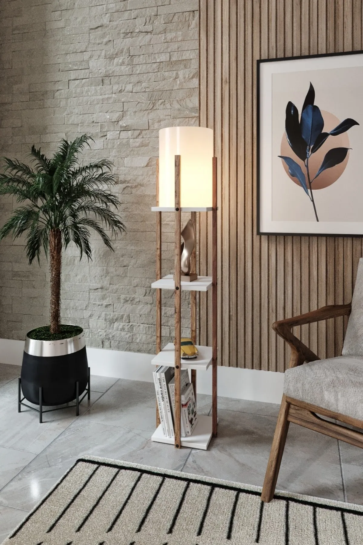 Gardenya Beyaz Ceviz  Modern Dekoratif Lambader